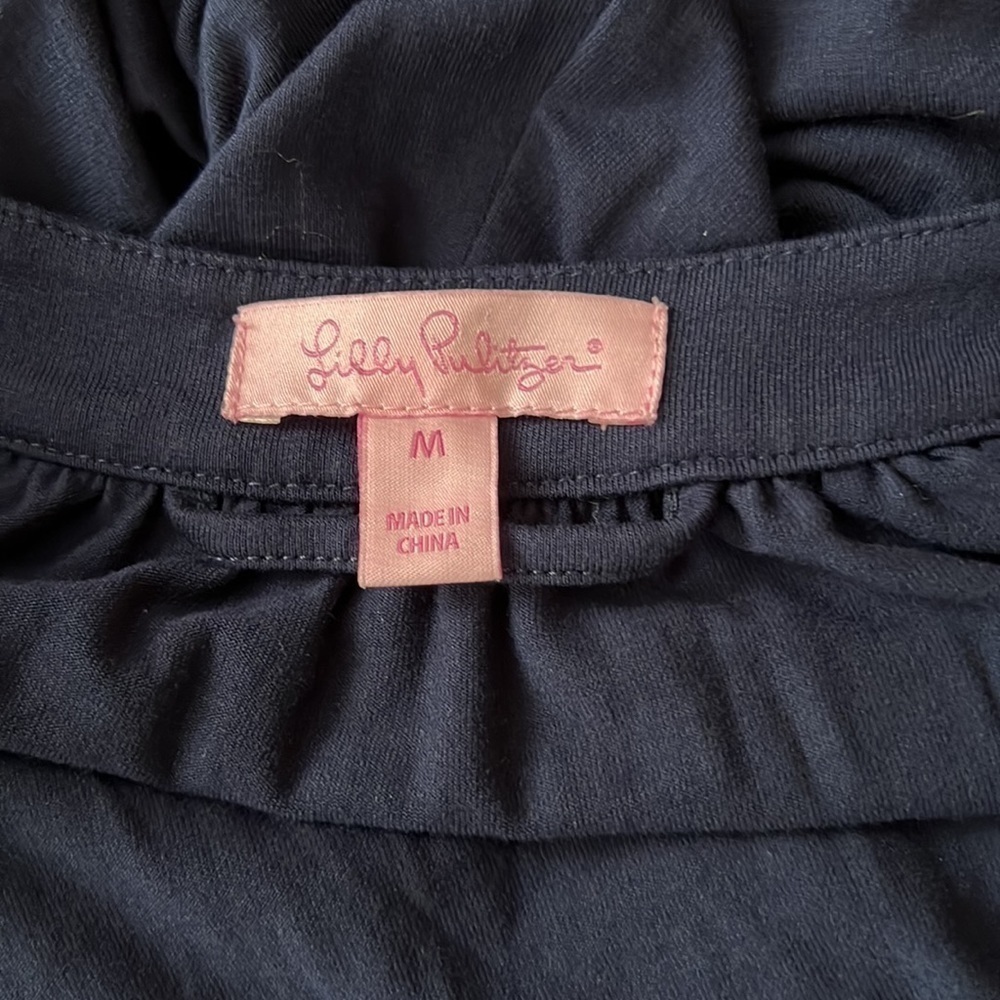 𝅺LILY Pulitzer l Bailor True Navy Button Front V-Neck Roll Tab Sleeve Dress - Picture 5 of 6